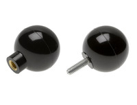 two black plastic ball knobs